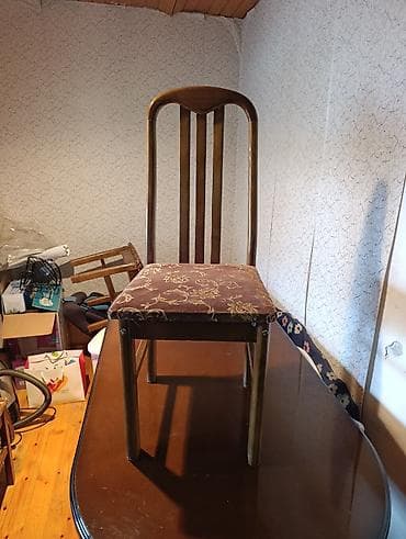 parca stul: Taxta yemək masası və uyğun stul - Klassik dizaynlı, tünd qəhvəyi — 1