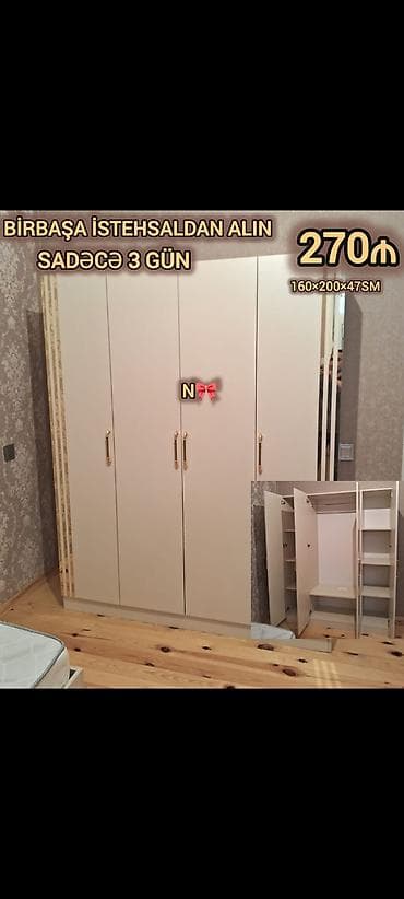 Düz dolab, Yataq otağı üçün, Paltar üçün, Açılan