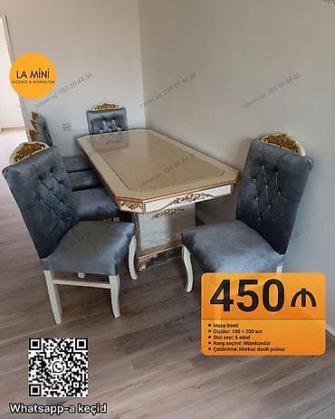 Masalar: Qonaq otağı üçün, Açılmayan, Dördbucaq masa, 6 stul — 1