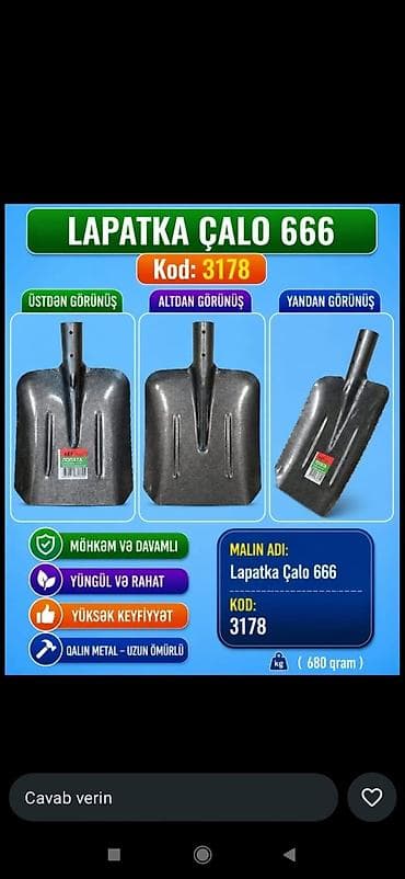 cekic 2018 cekic 2018: Malın adı: Lapatka Çalo 666 Kod: 3178 Təsvir: - Üstdən, altdan və — 1