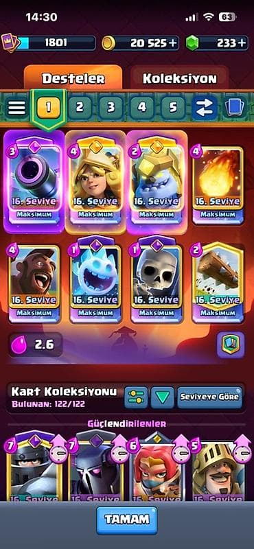 Clash Royale hesabı. Hesabın görünən əsas göstəriciləri: - Kral — 4