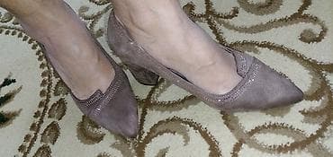 женские замшевые мокасины: Qadın tuflisi - Model: Klasik, sivri burunlu - Rəng: Tünd bej/taun — 2