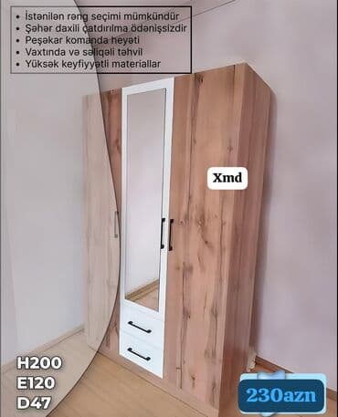 Açılan, 3 qapılı Düz dolab, Qarderob, paltar dolabı