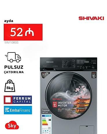 Paltaryuyan maşın Shivaki, 8 kq, Yeni, Avtomat, Qurutma var, Kredit var, Pulsuz çatdırılma