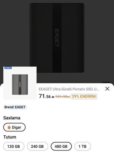 ssd qiyməti: Xarici SSD disk 480 GB, Yeni — 3