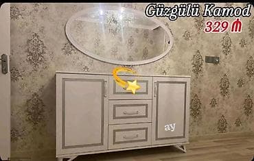 divar guzguleri: Güzgülü kamod - Rəng: ağ-qəhvəyi çərçivə detalları ilə - Dizayn: oval — 1