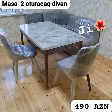 Mətbəx üçün, Yeni, Açılmayan, Dördbucaq masa, 2 stul — 1