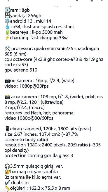 dubay telfonlar: Redmi Note 13, 256 GB, rəng - Yaşıl, Düyməli, Sensor, Barmaq izi — 6
