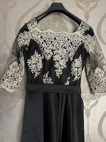 Qara rəngdə elegant ziyafət/libas - Üst hissə: yarı şəffaf tül — 2