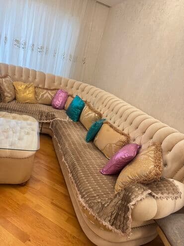 kunc divan uzlukleri: Угловой диван, Б/у, Раскладной, Без подьемного механизма, Велюровая ткань, Платная доставка — 1