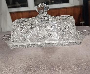 qend qabi: Kəsikli naxışlı şüşə/kristal yağ qabı və qapağı - İki hissəli: alt — 2