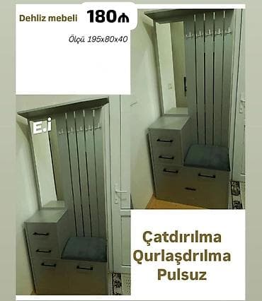 balaca dolablar: Dehliz mebeli – funksional asılqanlı, güzgülü və oturacaqlı modellə — 1