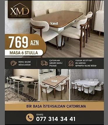 Məhsul: Yemək otağı dəsti – masa + 6 stul Təsvir: - Müasir dizaynlı