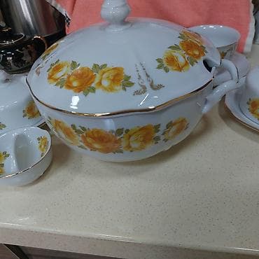 mingecevir sekilleri: Nahar dəsti, rəng - Sarı, Farfor, Bohemia, 12 nəfərlik — 8