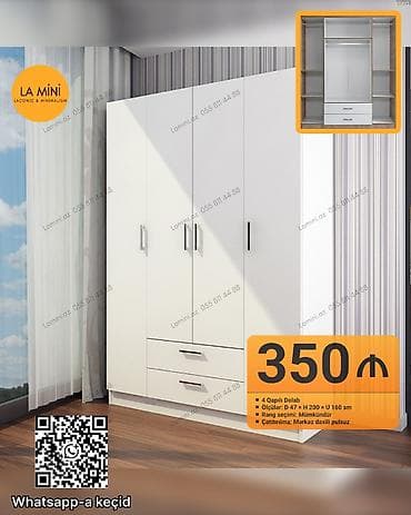 qab dolabi: 4 qapılı, Siyirməli, Ağ, Açılan, Düz dolab — 1