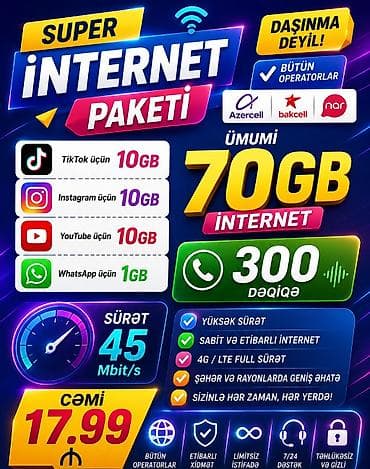 bakcell modem: Super İnternet Paketi - Bütün mobil operatorlar üçün uyğundur — 1