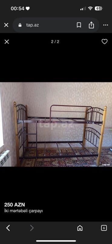 Oğlan və qız üçün, İşlənmiş, Çarpayı, Matrassız, Siyirməsiz, Dəmir