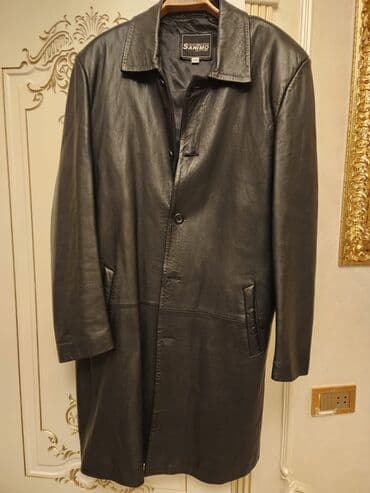 kişi dəri godəkcələr: SANIMO kişi dəri palto - Material: təbii qara dəri, hamar tekstura - — 1