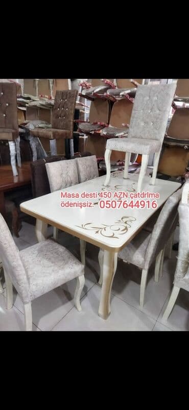 embawood masalar: Qonaq otağı üçün, Yeni, Açılmayan, Dördbucaq masa, 6 stul — 3