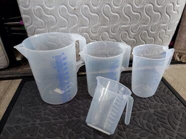 Mətbəx aksesuarları: Ölçü qrafinləri dəsti – şəffaf plastik, tutacaqlı və tökmə ağızlı - — 10