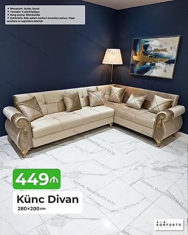 kreditle kunc divanlar: Künc divan – 280×200 sm - Mexanizm: açılan, bazalı (yataq funksiyası — 1