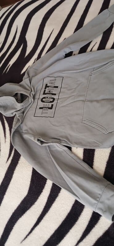 kisi ucun namaz paltari: Boz rəngli başlıqlı svitşot (hoodie) - Ön hissədə “THE ORIGINAL LOFT” — 3