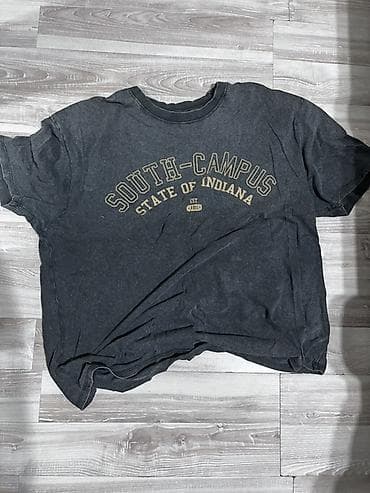 oversize jaket: Qısa qol köynək – “SOUTH-CAMPUS • STATE OF INDIANA (EST. 1816)” yazılı — 1