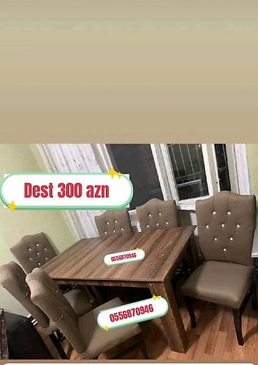 stulllar: Qonaq otağı üçün, Yeni, Açılmayan, Dördbucaq masa, 6 stul — 5