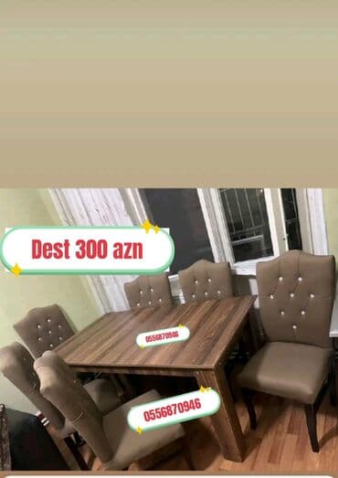 oturacaq stolu: Qonaq otağı üçün, Yeni, Açılmayan, Dördbucaq masa, 6 stul — 3