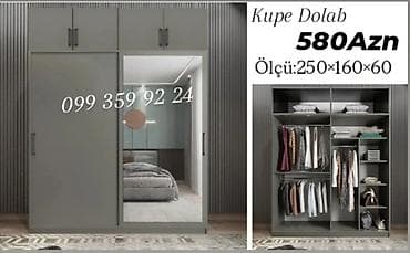 Kupe Dolab - Model: sürgülü qapılı kupe dolab - Rəng: boz ton - Bir