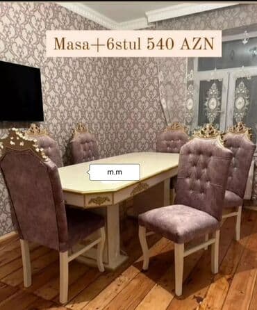 stol desdi: Qonaq otağı üçün, Yeni, Açılmayan, Dördbucaq masa, 6 stul — 2
