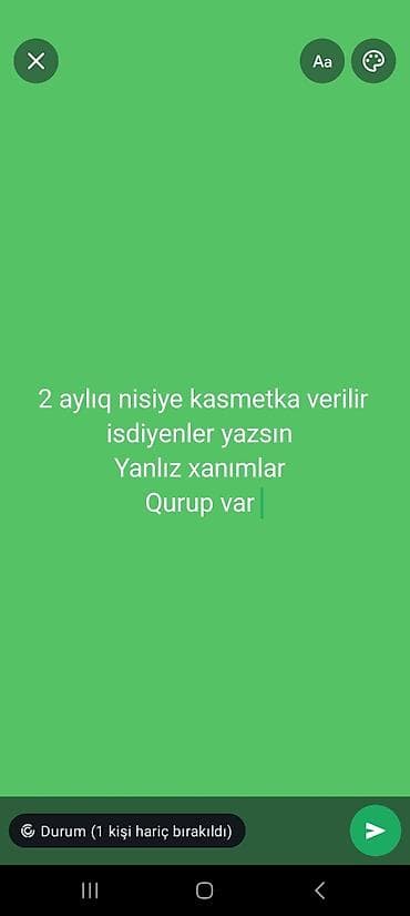 2 aylıq nisyə kosmetika verilir. Yalnız xanımlar üçün. İstəyənlər yaza