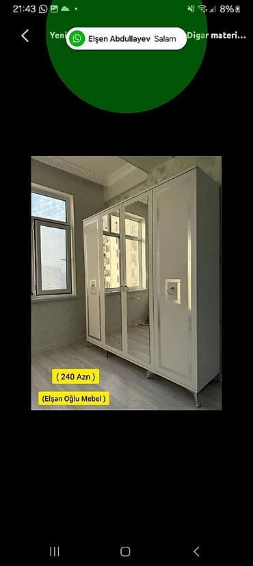 dolabları: Yeni, 3 qapılı, Güzgülü, Boz, Digər material, Açılan, Düz dolab — 1