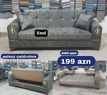 saloglu kunc divan: Mavi məxmərə bəzəkli iki nəfərlik taxt. - Yüksək, şaquli tikişli — 1
