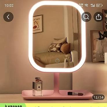 ev üçün güzgü: Güzgü Masaüstü, Düzbucaqlı, Makiyaj üçün, Arxa işıqlı — 1