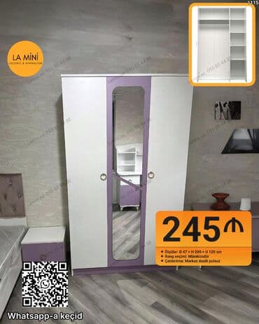 hamam ref: Açılan, 3 qapılı Düz dolab, Qarderob, paltar dolabı — 1