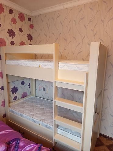 yatağ mebili: Oğlan və qız üçün, Yeni, Çarpayı, Matras ilə, Siyirməli, Laminat — 1