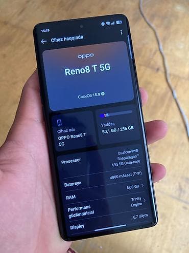 iphone da max: Oppo Reno8 T 5G, 256 GB, rəng - Qara, Sensor, İki sim kartlı, Face ID — 2