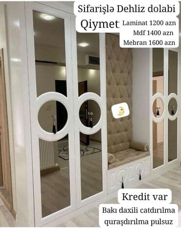реклама корпусной мебели: 🟣 Yeni Sifarisle Dehliz dolabı 🆘 *1 kv görə qiymətlər* 🟣Laminat *150 — 2
