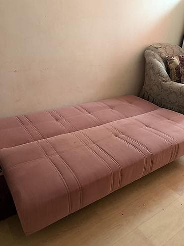 Çevrilə bilən divan/çarpayı - Rəng: toz pembe - Parça: yumşaq məxməri — 4