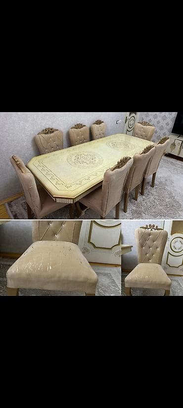 Qonaq otağı üçün, İşlənmiş, Dördbucaq masa, 8 stul