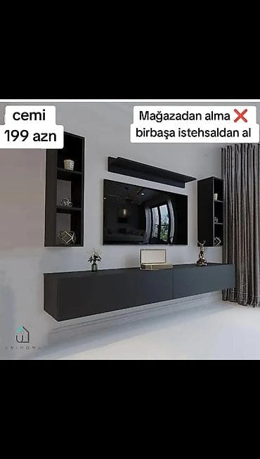 divar rəf: Yeni, Düz TV altlığı, Polkalı, Laminat — 1