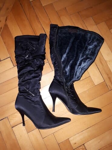 черные мужские сапоги: Размер: 37, цвет - Черный, Б/у — 2