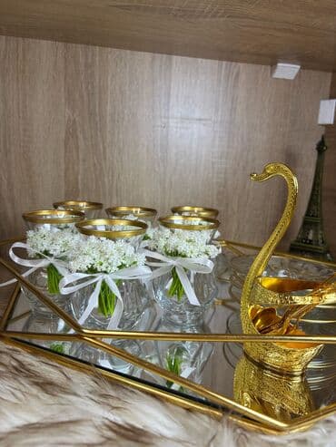 nimçə: Çay dəsti, rəng - Qızılı, Şüşə, 12 nəfərlik — 3