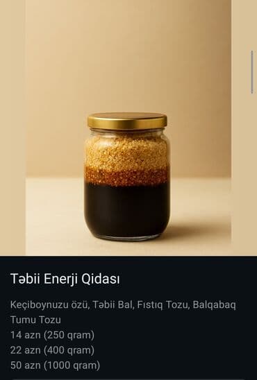 Təbii Enerji Qidası Keçiboynuzu özü, Təbii Bal, Fıstıq Tozu, Balqabaq
