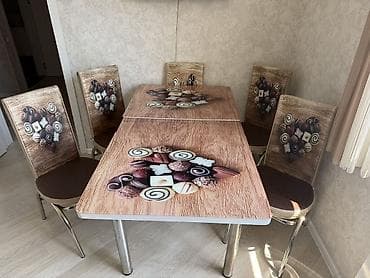 stul kafe: Mətbəx üçün, İşlənmiş, Açılan, Dördbucaq masa, 6 stul — 2