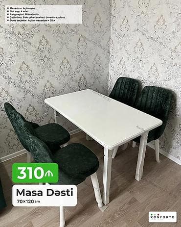 Masa Dəsti – 70×120 sm - Dəst tərkibi: 1 ədəd düzbucaqlı masa + 4 at lalafo.az Masa Dəsti – 70×120 sm - Dəst tərkibi: 1 ədəd düzbucaqlı masa + 4