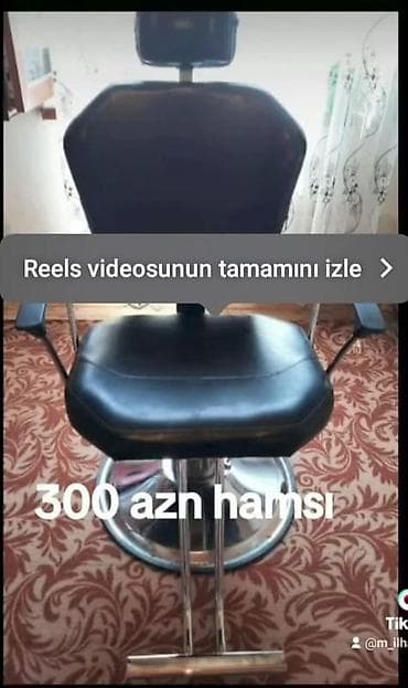 Bərbər/kosmetologiya kreslosu - Material: qara rəngli yumşaq süni