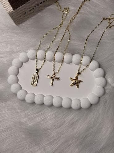 buji: Qızılı rəngli zərif boyunbağılar – 3 fərqli kulon seçimi - Material — 2