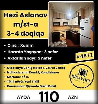 Həzi Aslanov metrosuna 3–4 dəqiqə məsafədə yerləşən yeni tikili